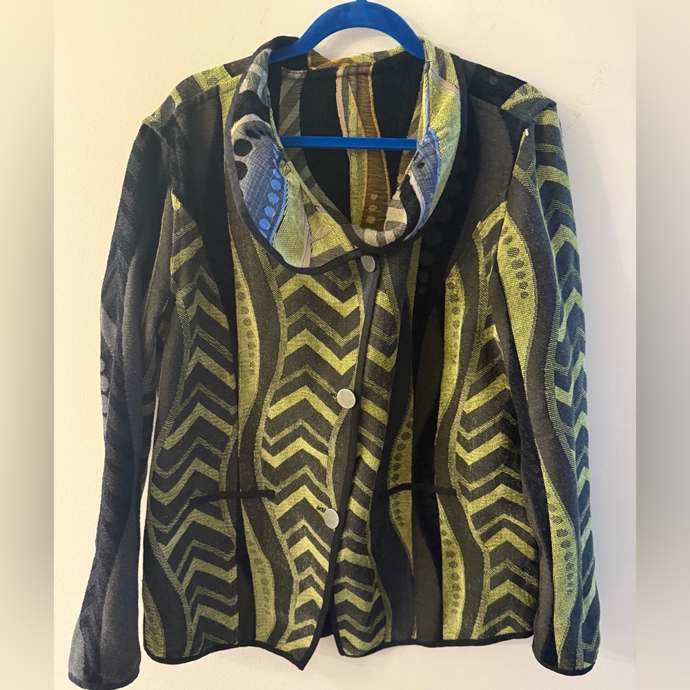 Stylish Vintage Dunhill Black and Green Patterned Jacket Reversible burnt velvet